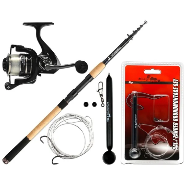 Angel Berger Tele Angelset Aal Zander Grundmontage Rute Rolle mit Angelzubehör Ready2Fish Fishing Set Eel Pike Perch Wurm Dead Bait Grundangel Aalangeln Zanderangeln